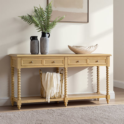 Aristidh 60"W Farmhouse Modern 2-Drawer Solid Wood Base Console Table