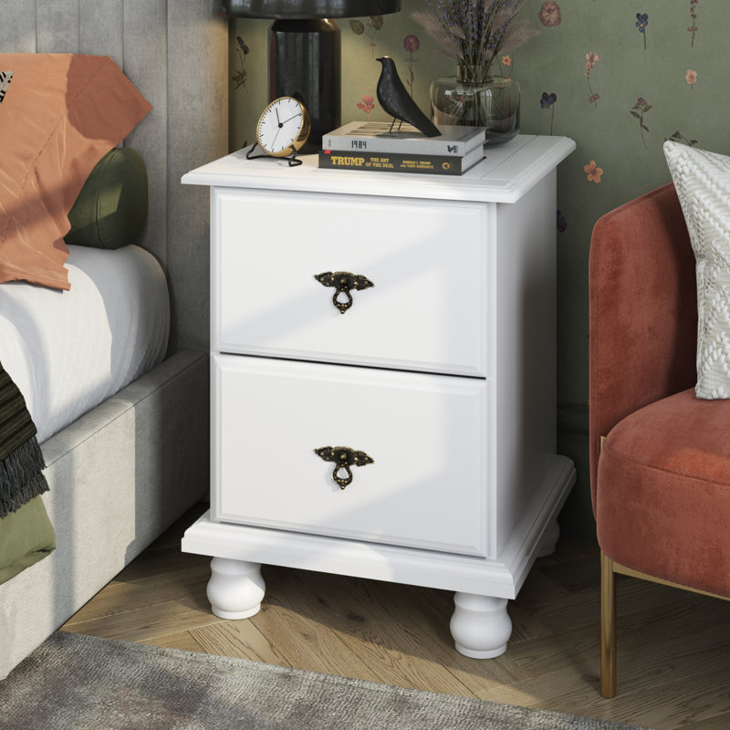 Keithsburg 100% Solid Wood Kyle 2-Drawer Nightstand, White