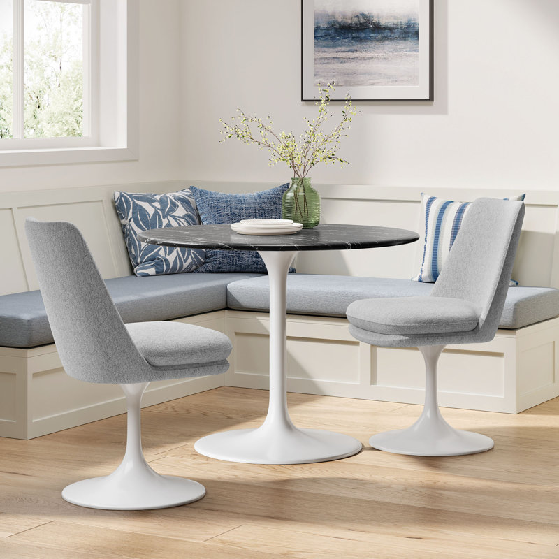 Chaise pivotante rembourrée Lippa, Tissu gris clair, Blanc / Blanc