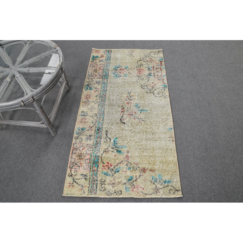 Tapis turc Oushak fabriqué à la main en vert vif idéal comme tapis de porte charmant