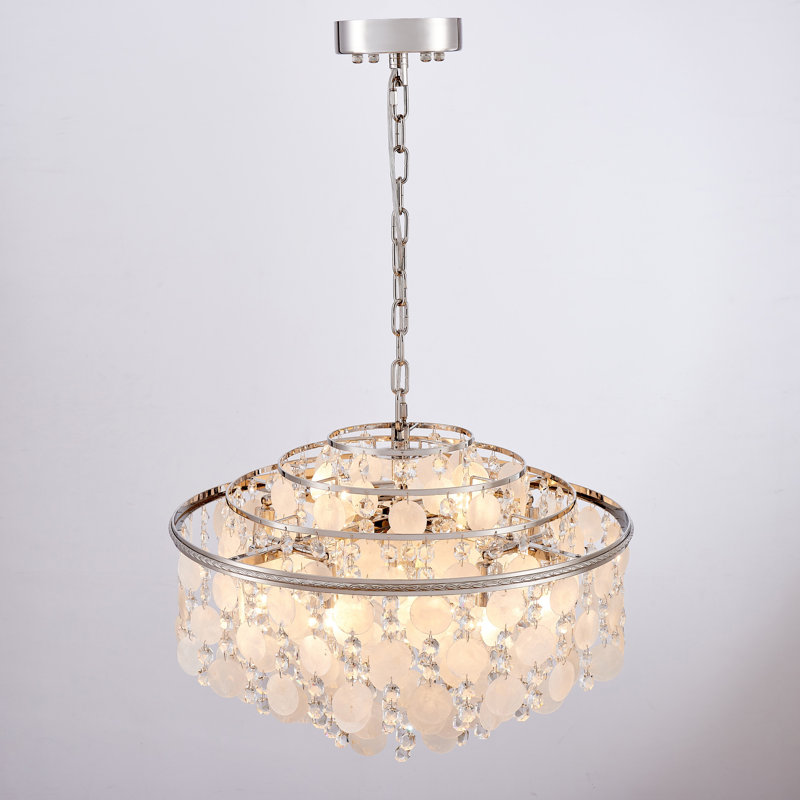 Lustre à 4 niveaux Avara - Nickel poli, H 17 po x l 23,6 po x P 23,6 po, 4 Tiers