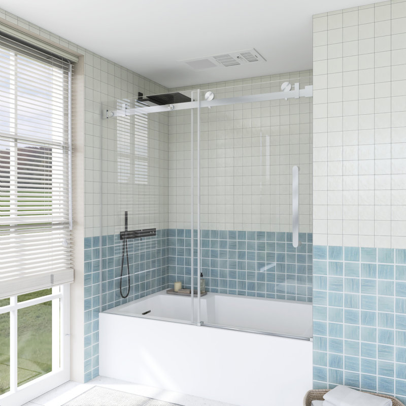 56-60" W × 60" H Single Sliding Semi-Frameless Tub Door, Brushed Nickel