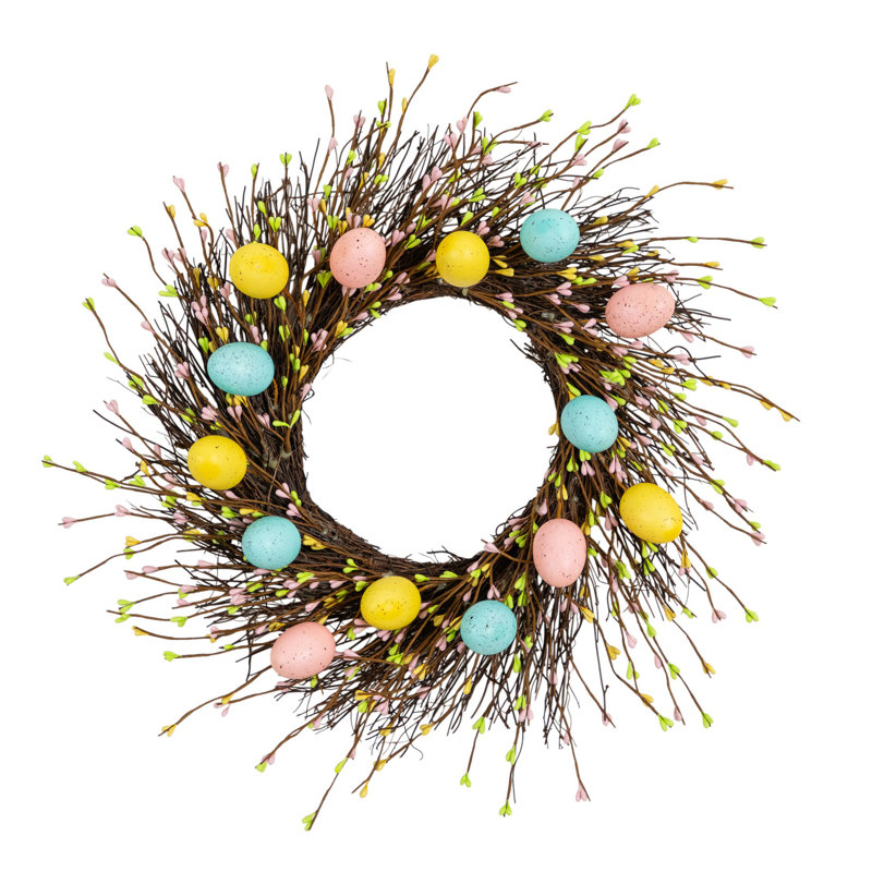 20In. Artificial Pastel Easter Egg Twig Wreath