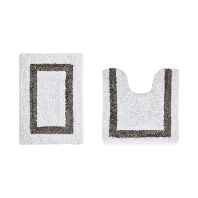 Ensemble de tapis pour salle de bain 2 pièces 100% coton 2370 g / m² Broshouse, tapis de salle de bain touffeté ultra moelleux, super absorbant certifié OEKO-TEX®, réversible, lavable à la machine, confort semblable au spa, blanc / gris