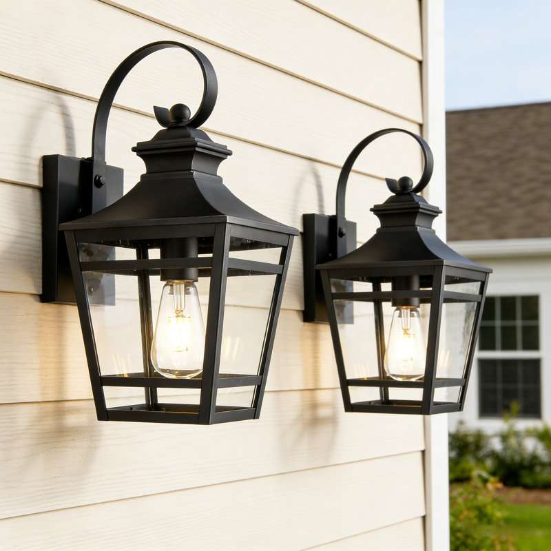 1-Light Dimmable Rectangle Metal Cage Glass Outdoor Wall Lantern