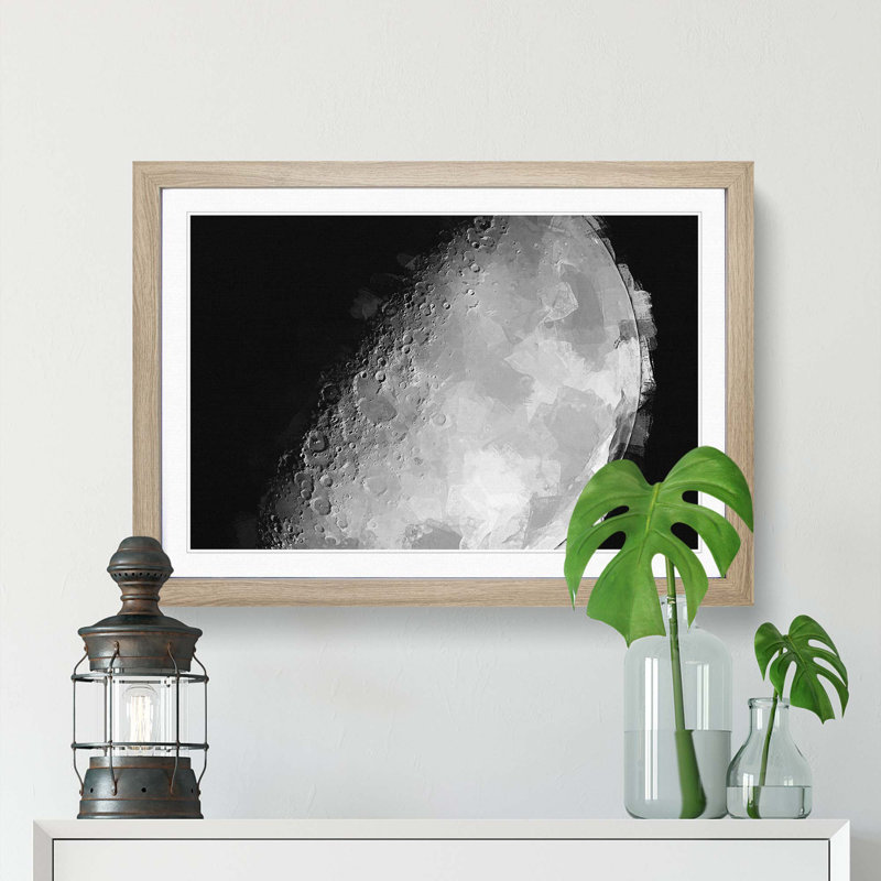 The Moons North Pole in Abstract - Picture Frame Graphic Art Print, Oak Framed, 27cm H x 36cm W x 2cm D