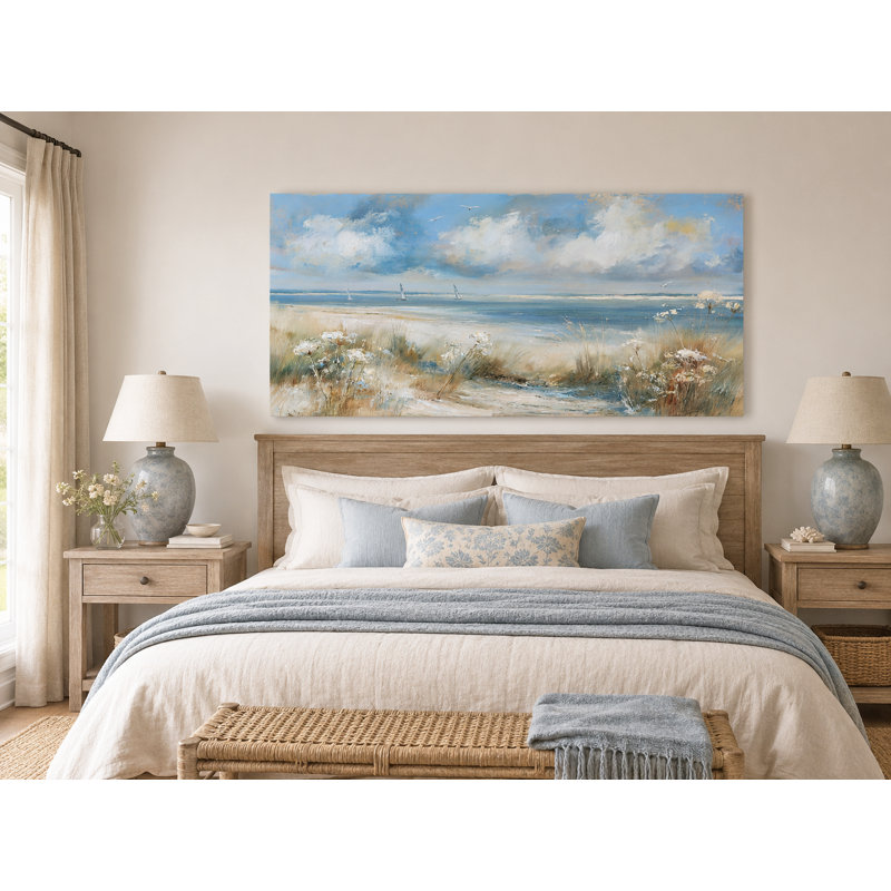 Voilier Sky Shore - Paysage côtier sur toile tendue, H 27,5 po x l 55 po x P 1,5 po
