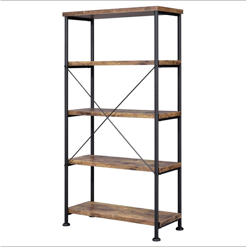 Antique Nutmeg and Black 4-shelf Bookcase, Brown