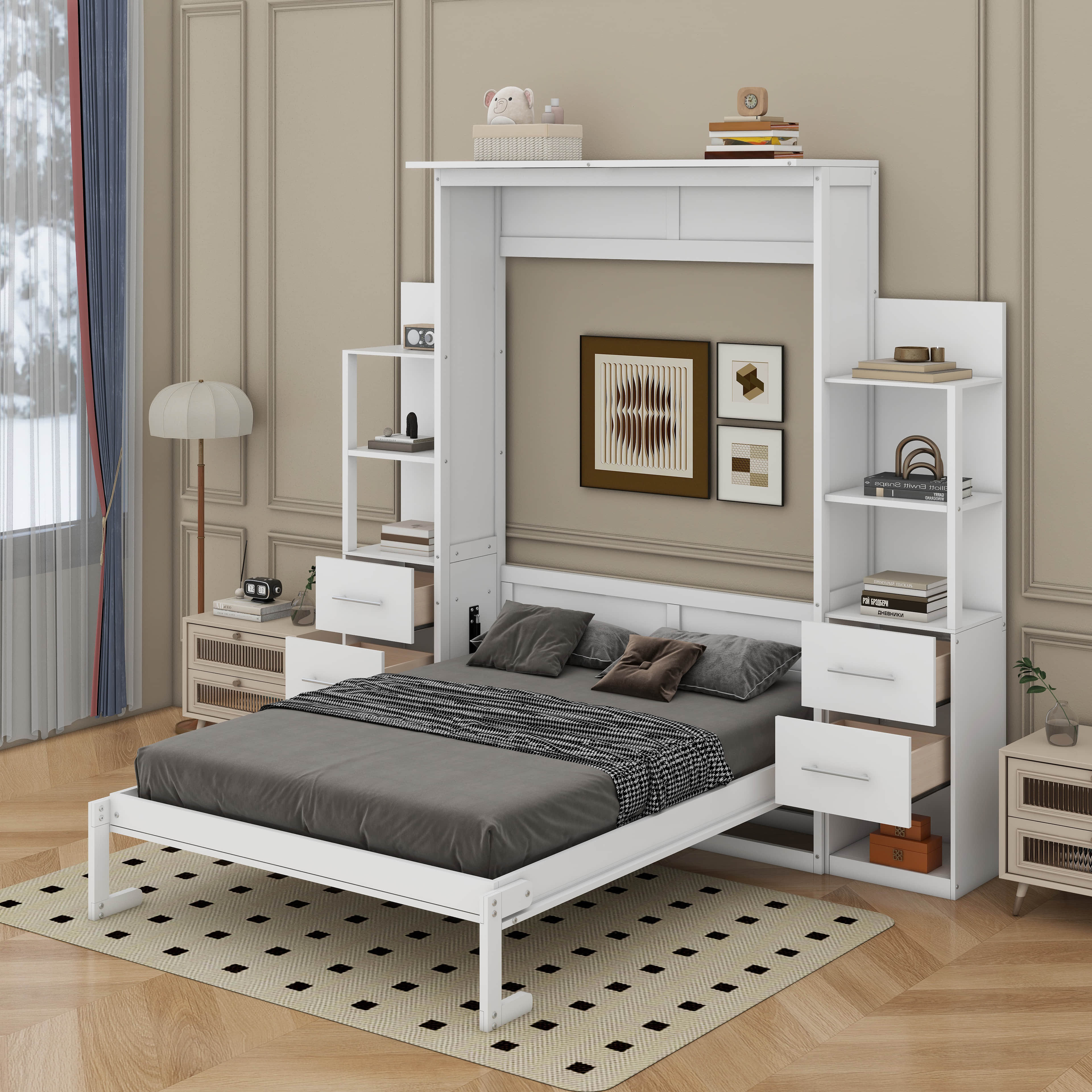 Red Barrel Studio® Murphy Bed with Shelves & LED | Wayfair