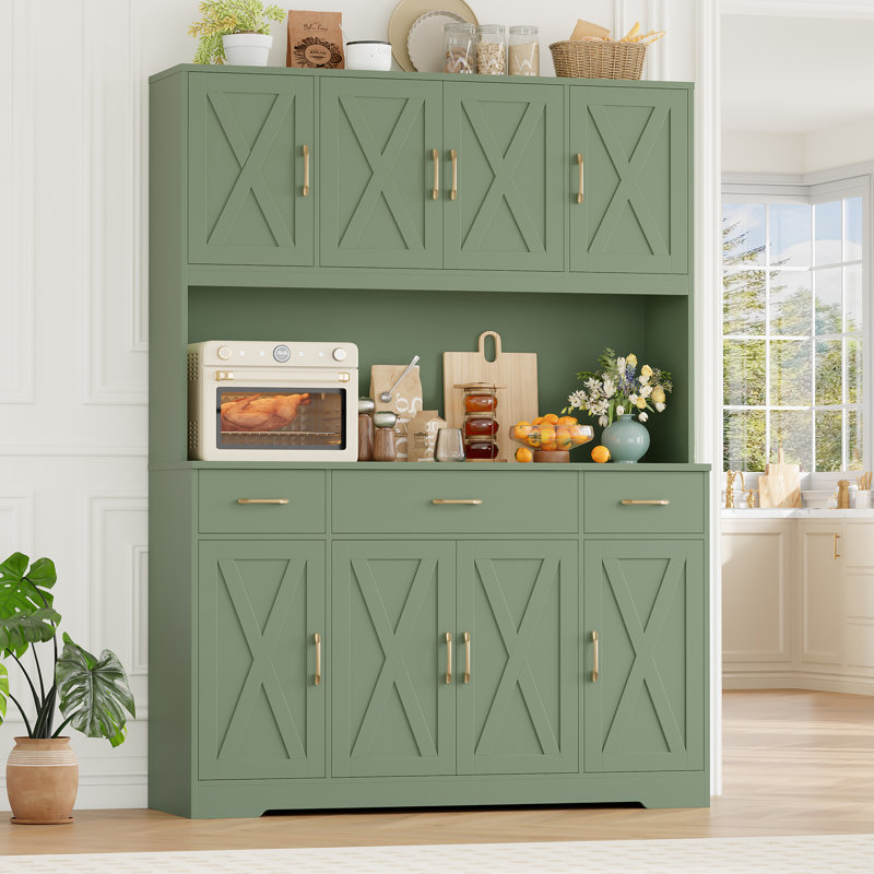 Frostia 70.9" X 55.1" Kitchen Pantry Cabinet With Microwave Shelf, Wood Storage Kitchen Hutch Cabinet With Adjustable Shelves