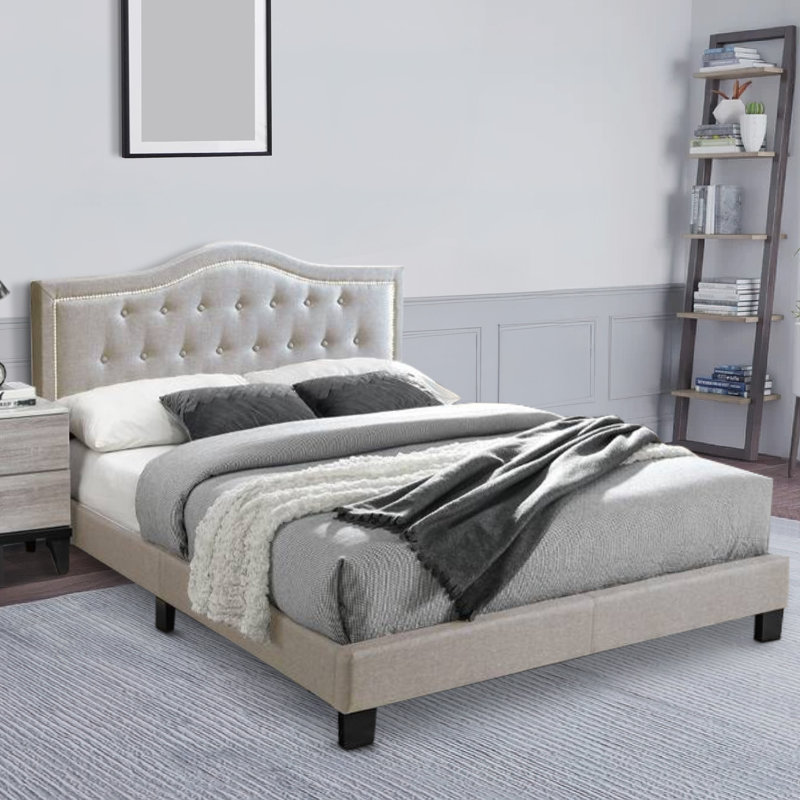 Lit plateforme tapissier touffeté, Grand, Gris foncé
