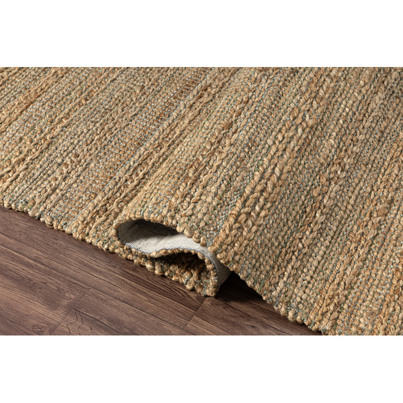 Modern Farmhouse Handmade Natural Fiber Jute Indoor Area Rug with Cotton Backing, Rectangle 7'9" x 9'9", Tan/Gray/Green