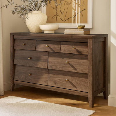 Commode 7 tiroirs avec panneau biseauté, commode de ferme pour chambre à coucher, meuble télé en bois pour commode, organisateur de tiroir pour chambre à coucher, salon, couloir, noyer