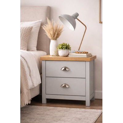 Spann Bedside Cabinet 2 Drawer Lamp Side Table Night Stand Two Tone 36mm Thick Top