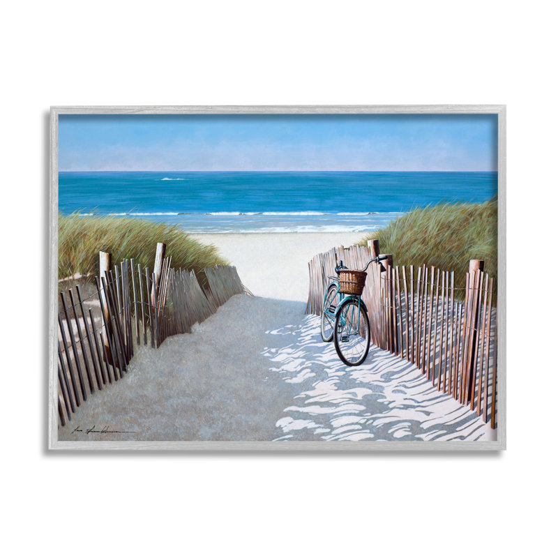 Plage, sentier de plage et bicyclette, peinture nautique d'été par Zhen-Huan Lu - Peinture, H 11 po x l 14 po