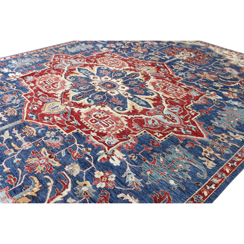 High-Quality Hand-Knotted Navy And Red Area Rug