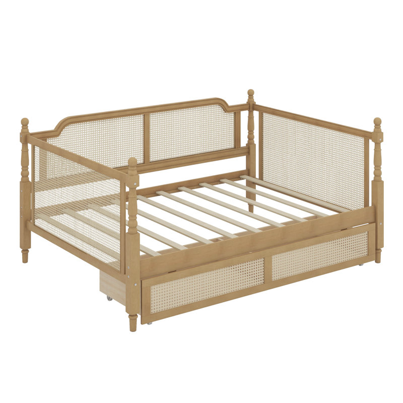 Traditional Style Rattan Daybed With 2 Drawers, Full