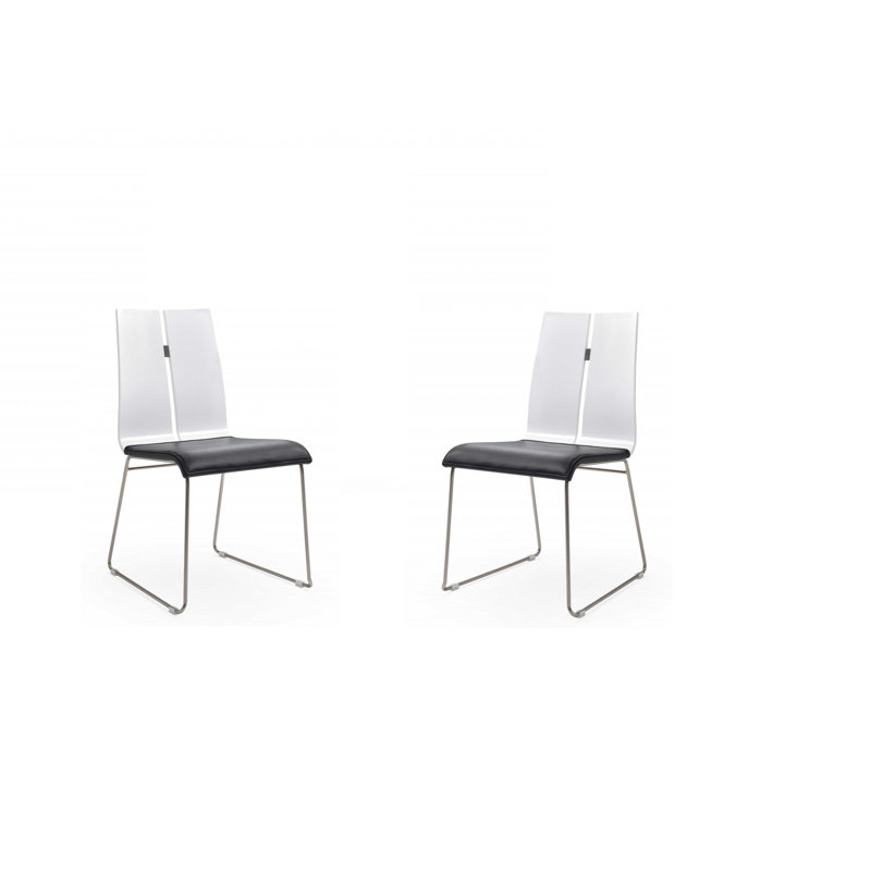 Ensemble de deux chaises d'appoint de salle à manger rembourrées en similicuir noir et argent, Noir / blanc