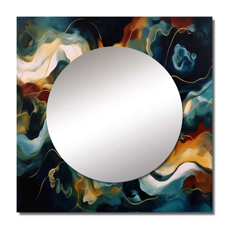 Sadirah - Miroir abstrait mural carré en marbre pour chambre à coucher, 29 po x 29 po