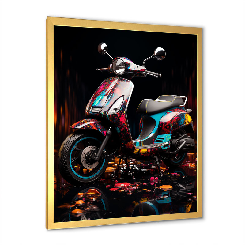 Pop Art Scooter Blaze I sur toile, Cadre doré simple, H 44 po x l 34 po x P 1,5 po