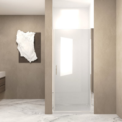 28"x72" Pivot Shower Door With Brushed Nickel Aluminum Half Frame, 1/4" 6mm  Tempered Glass, Film, Raised Water - Blocking Strip, Translucent And Glass For Bathroom