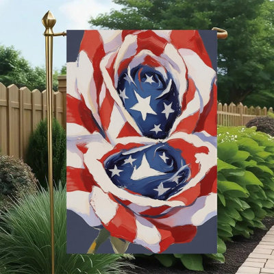 Brush Stroke Rose Star Stripe Double Sided Garden Flag, Independence Day 12X18 inch