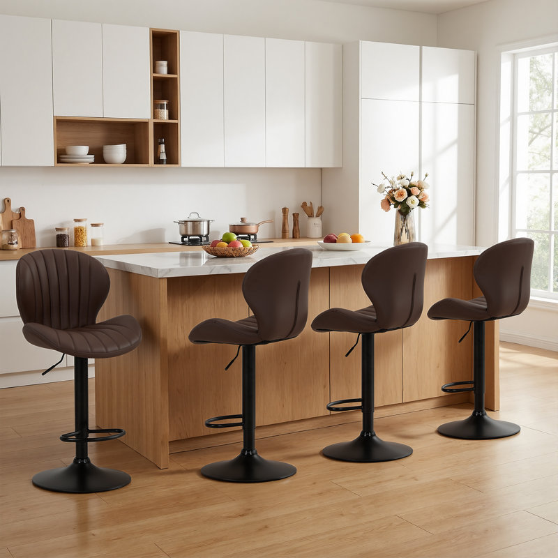 360° Swivel Upholstered Bar Stool – Height Adjustable with Sturdy Metal Frame, Brown