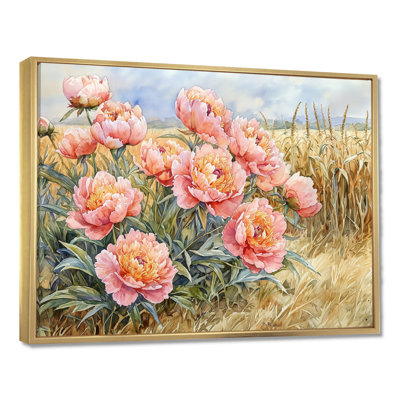 «Pe pivoines le long du champ de maïs I», art mural pivoines