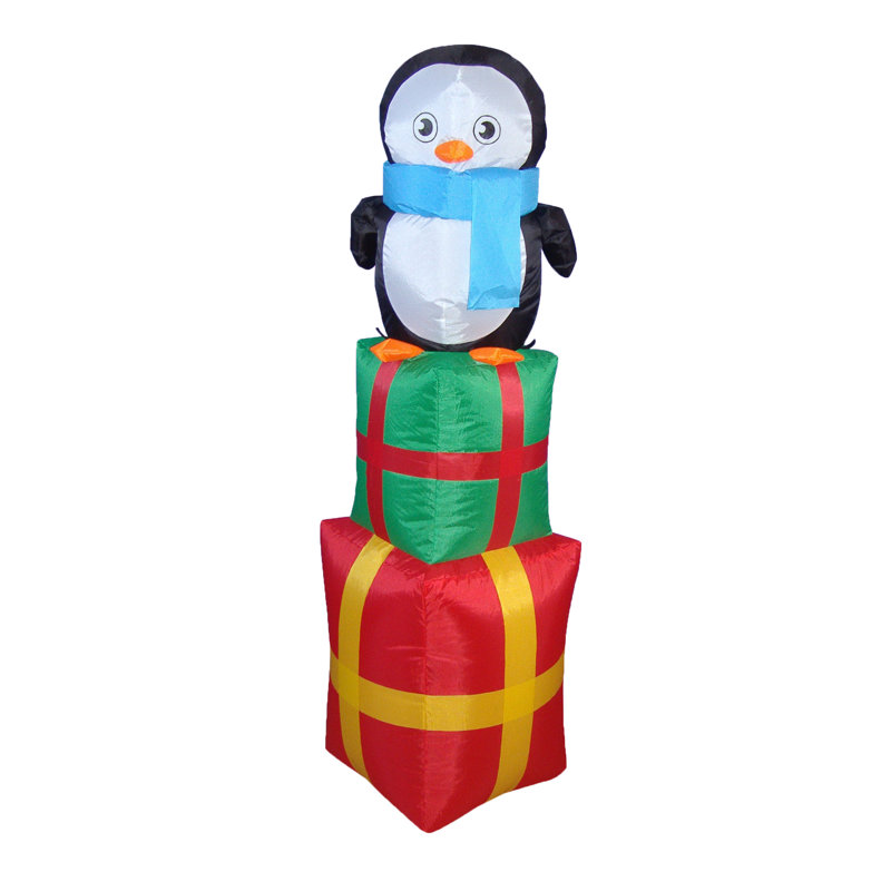 Décoration de Noël gonflable pingouin de Noël sur boîte-cadeau