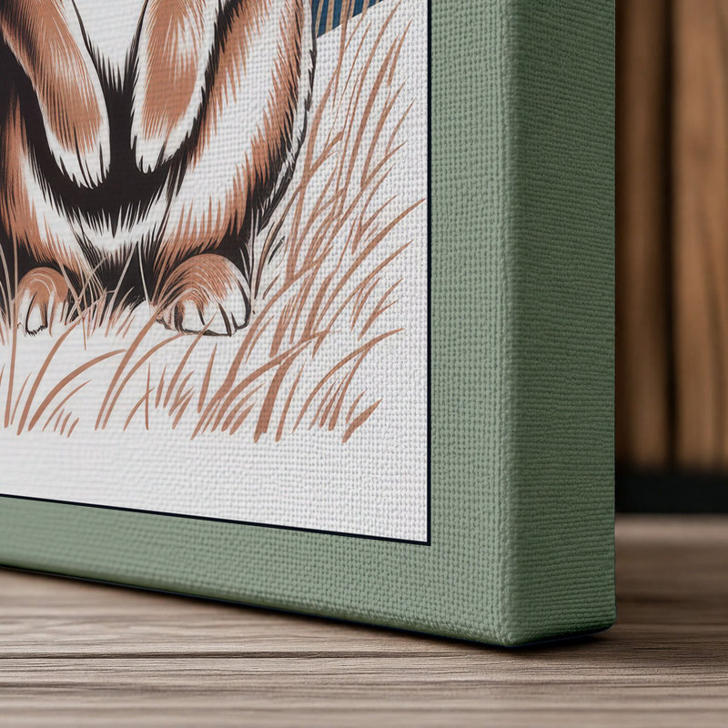 Rabbits in Winter Night Scandinavian 1 Piece Wrapped Canvas Wall Art, 24x16 - 61.0 x 40.6 cm, Sage Border