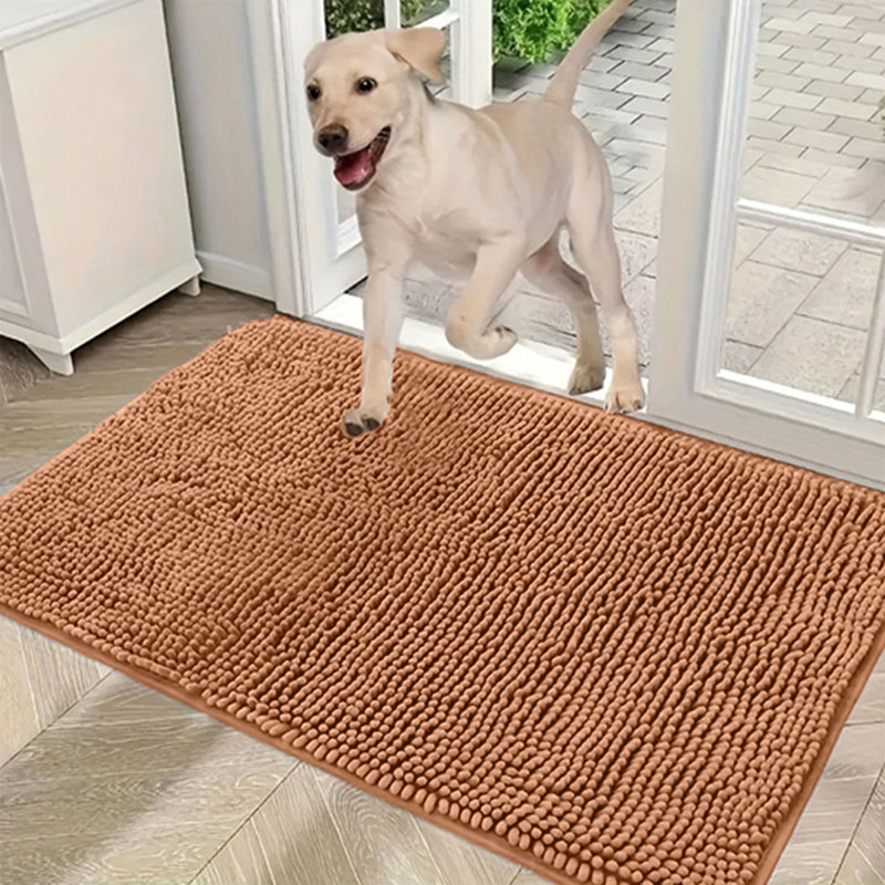 Tapis d'entrée antidérapant en chenille pour chien, Brun