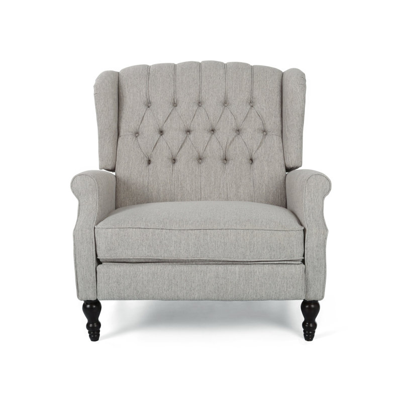 Fauteuil inclinable surdimensionné en tissu à oreilles avec garniture cloutée et coutures capitonnées à boutons pour le salon, la chambre à coucher