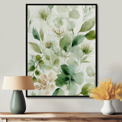 «Watercolor Greenery Sage Watercolor - Plants Large Wall Art, Green Botanical, reproduction d'art sur toile encadrée