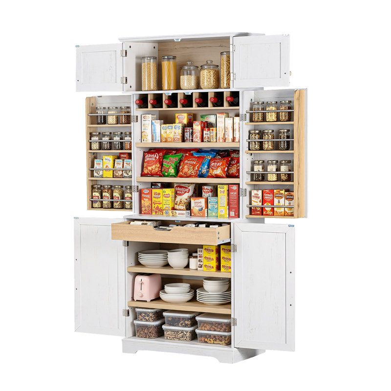 Armoire de cuisine de style campagnard de 78,2 po de hauteur avec 8 tablettes de porte, armoire de rangement avec 4 tablettes réglables, tiroir caché