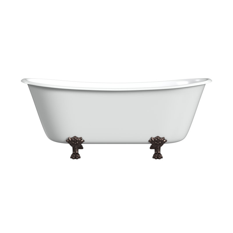 Jalaine 68'' x 28'' Soaking Cast Iron Bathtub, Antique Bronze, White Interior with White Exterior