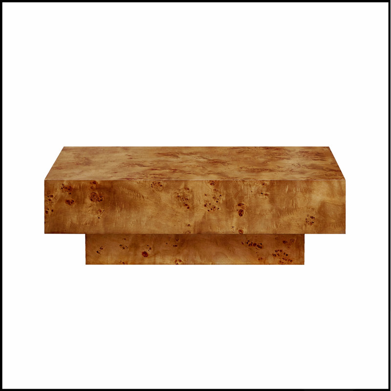 Table basse en placage de bois de 43,31 pouces, design Mid-Century moderne pour le salon et le bureau, base piédestal robuste en bois aggloméré