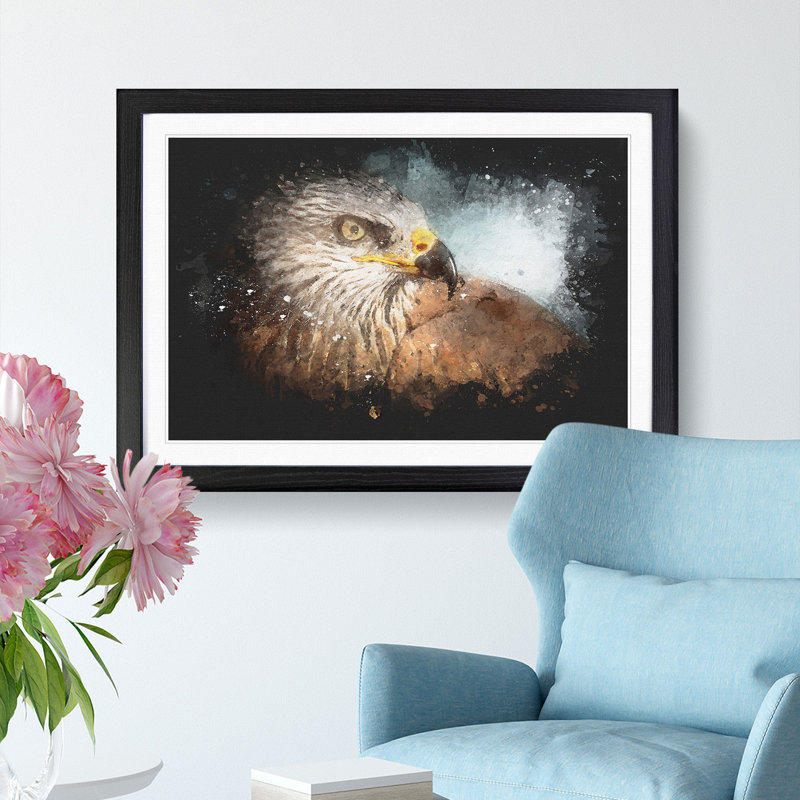 Portrait Of A Red Kite Bird - Single Picture Frame Print on MDF, Black Framed, 60cm H x 91cm W x 2cm D