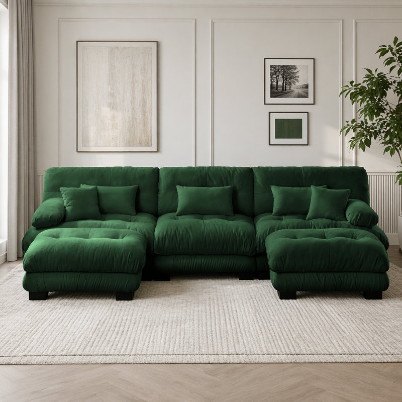 Canapé Cloud, canapé en chenille, Vert + 3 sièges + 2 chaises