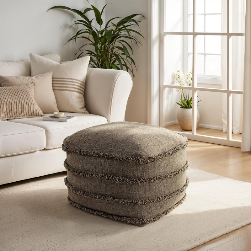 Assal Everyday Handmade Tufted Cotton Square Upholstered Pouf, Small, Brown