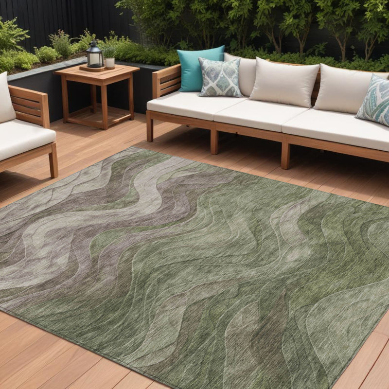 Tapis intérieur lavable abstrait vert 10 pi x 14 pi