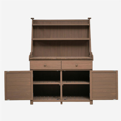 [Vidéo d'assemblage fournie] Table de jardin en pot avec table de rangement en bois de sapin avec tablette de rangement, tiroir et armoire, brun TopMAX 65 pouces