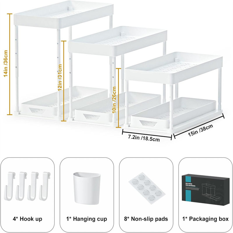 White Adjustable Height 2-Tier Under Sink Organizer with Slide-Out Drawers