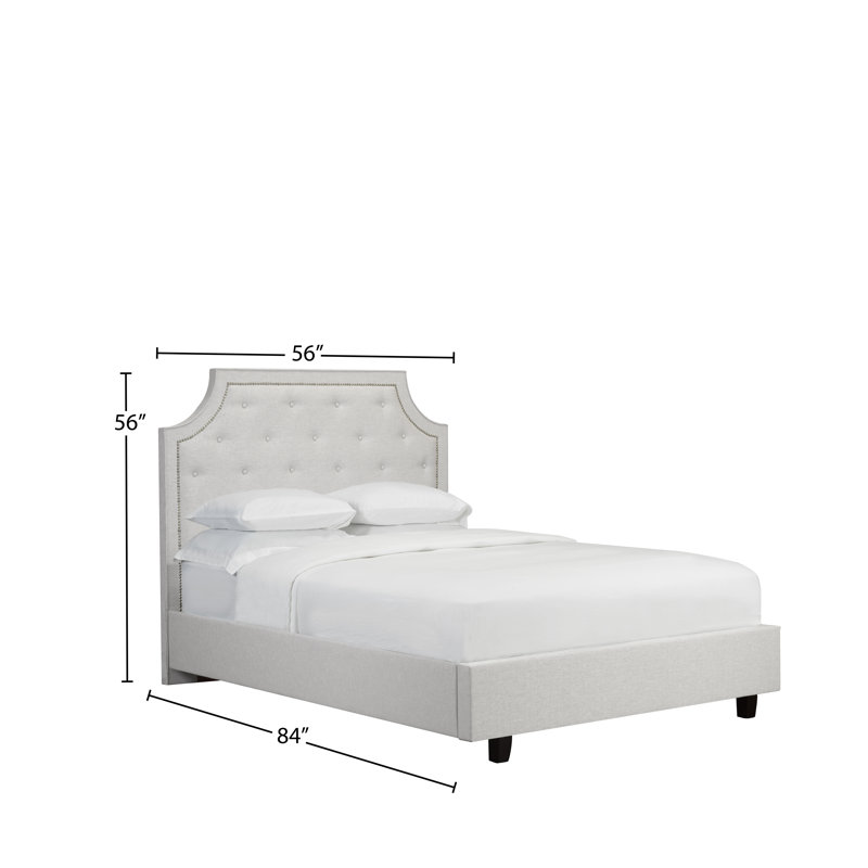 Lit plateforme tapissier avec rangement Stough, Double, Lin - Blanc cassé