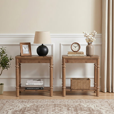 Table d'appoint en bois massif avec rangement ouvert (ensemble de 2)