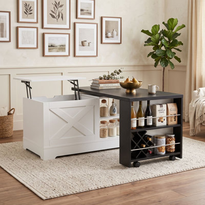 Farmhouse Lift-Top Coffee Table with Expandable Top, Open Shelves and Charging Outlet