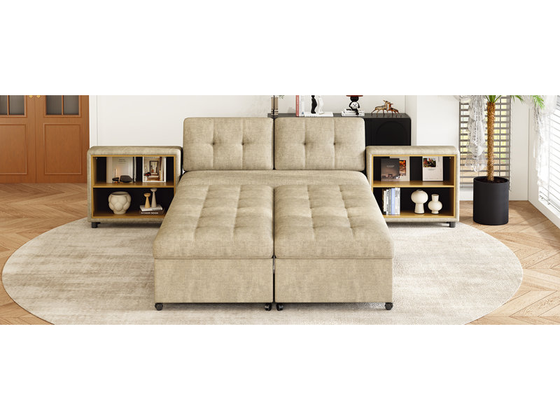 121.2" Versatile Sofa Bed Modular Sofa  Free-Combined Sofa With Two Storage Racks, Brown Chenille