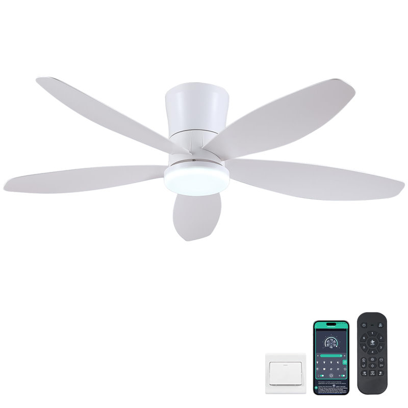 Low Profile Ceiling Fan with Light and Remote Control, White