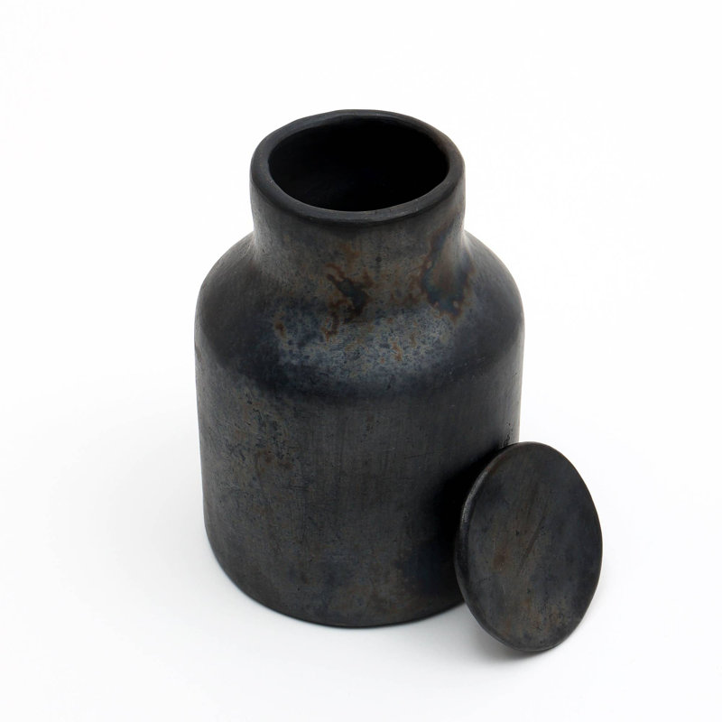 Longpi Pottery Storage Jar | Black | 4.5"x4.5"x6.25" Handmade Clay
