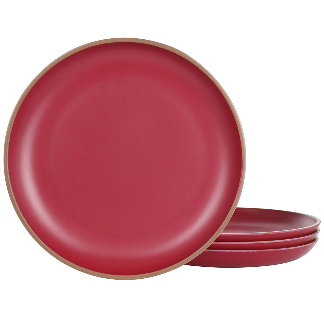 4 Piece Melamine Dinner Plate Set in Dark Pink (Set of 4) Gibson Home 