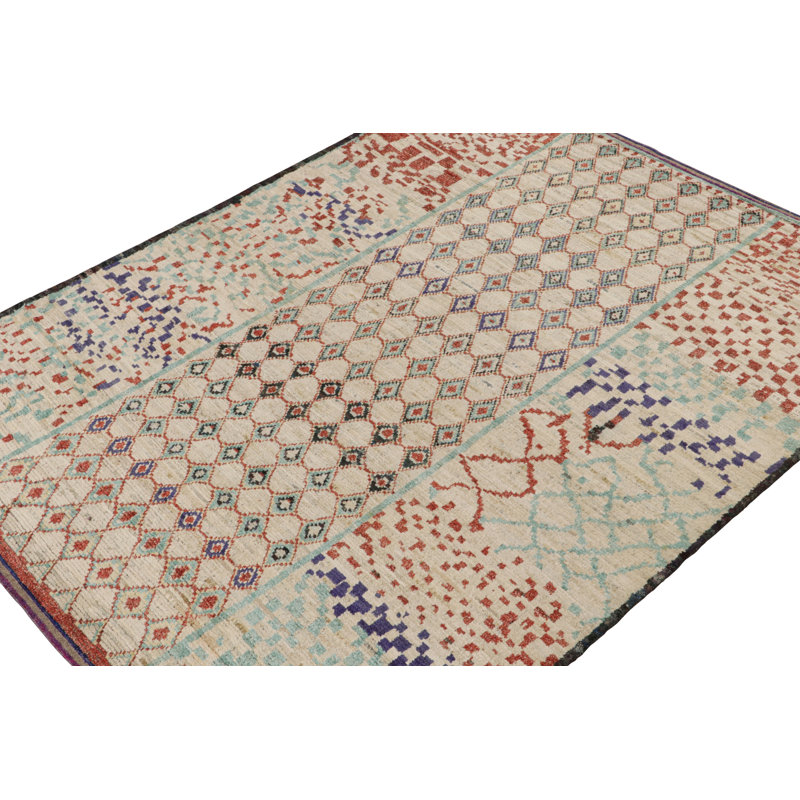 Moroccan Hand Knotted Geometric Area Rug, Rectangle 9' x 12'